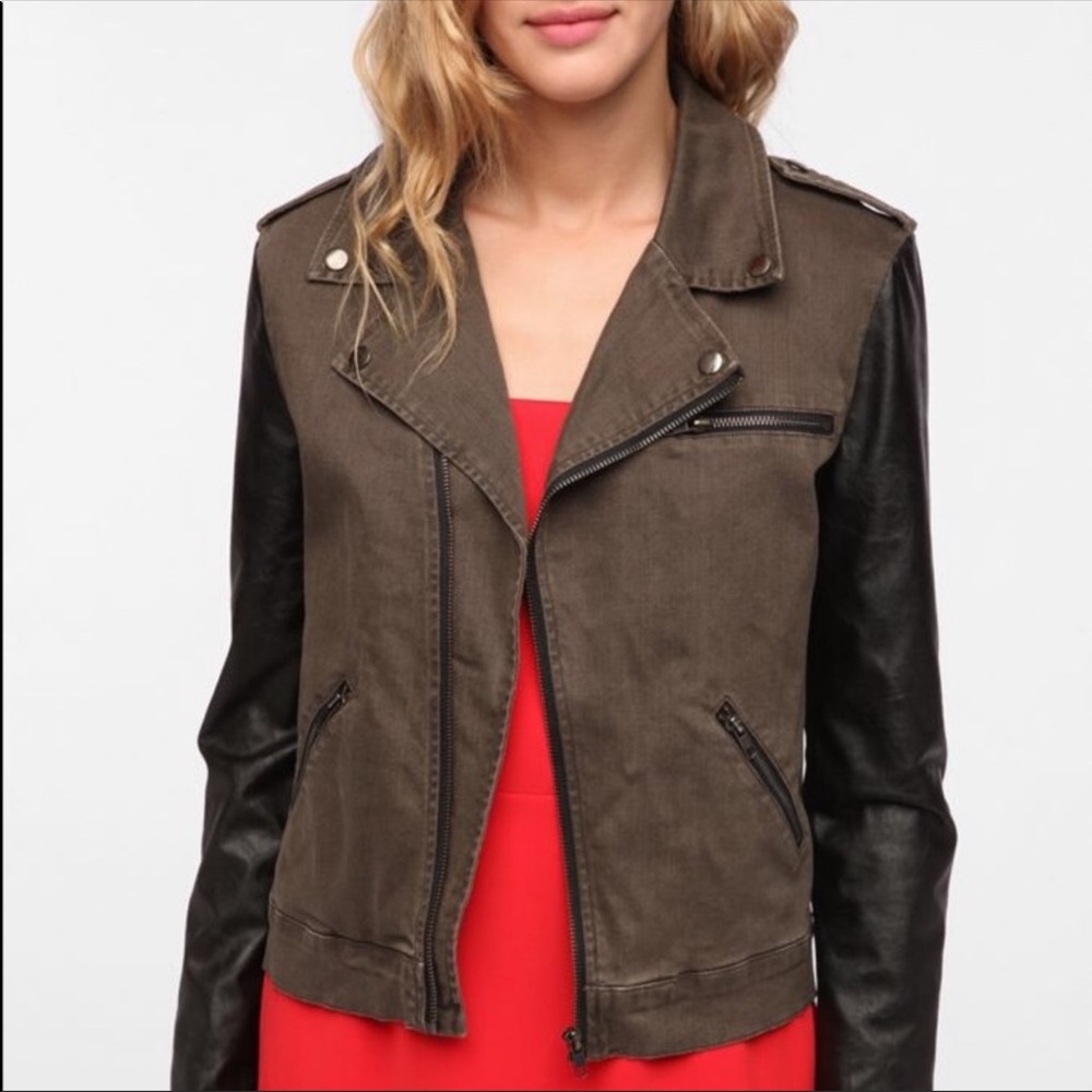 Urban outfitter olive Moto faux leather jacket